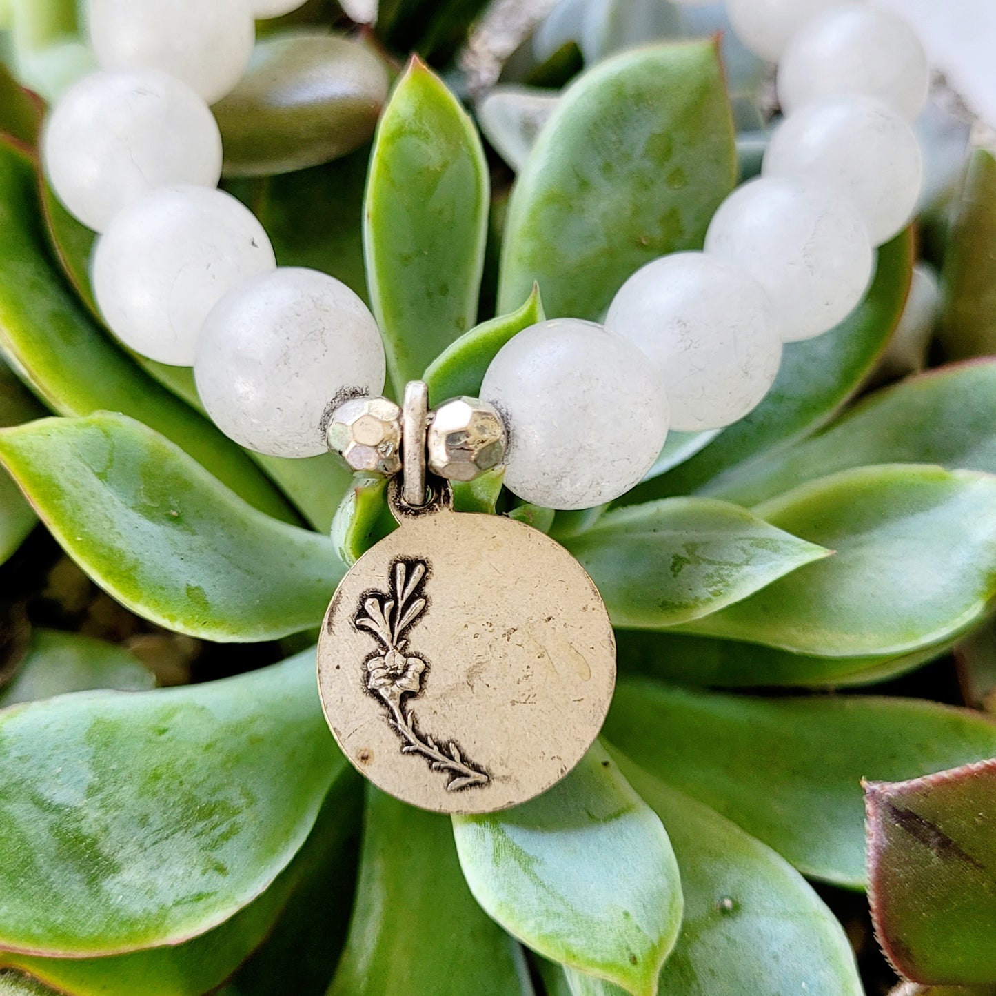 White jade 10mm Beaded Bracelet w/ St. John the Baptist Medal - Afterlife Jewelry Designs