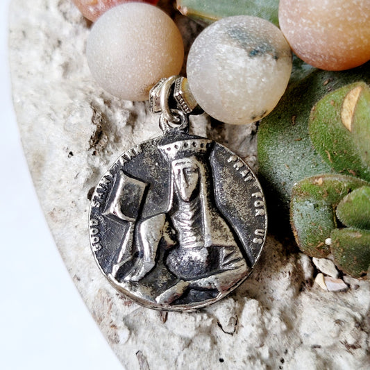 Druzy Agate 12mm Beaded Bracelet with St. Ann Medal / Church of St. Jean Baptiste NYC - Afterlife Jewelry Designs