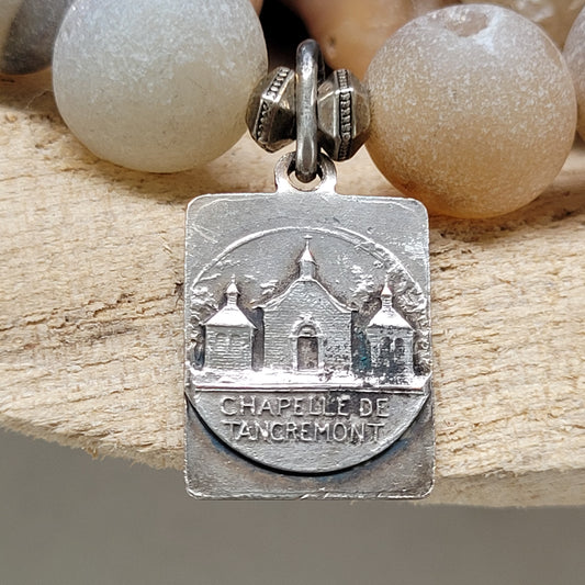 Druzy Agate 12mm Beaded Bracelet with Enameled Crucifix / Chapelle de Tancremont - Afterlife Jewelry Designs