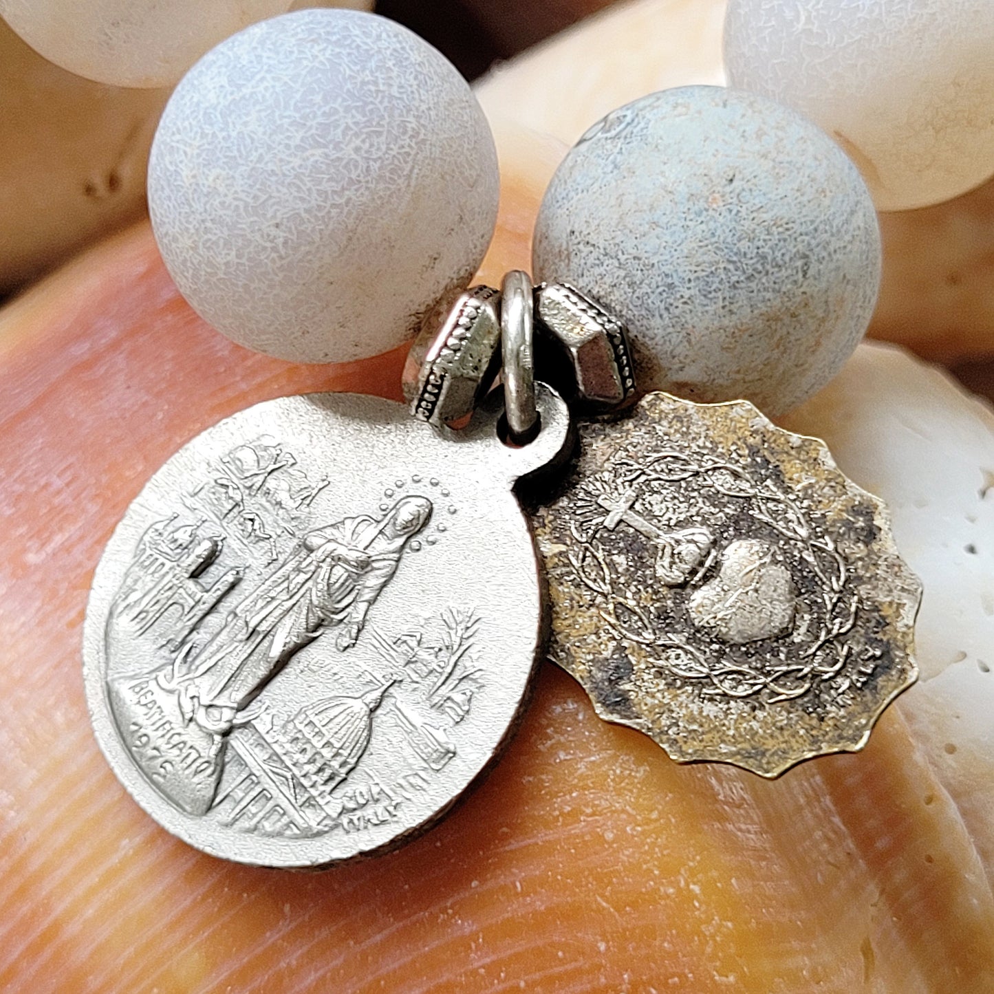 Druzy Agate 12mm Beaded Bracelet with Medal of Infant of Prague + BCJ Eugenius de Mazenod - Afterlife Jewelry Designs