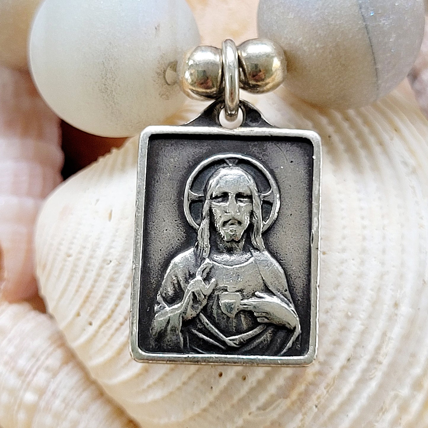 Druzy Agate 10mm Beaded Bracelet with Our Lady of Mount Carmel & Sacred Heart of Jesus Medal - Afterlife Jewelry Designs