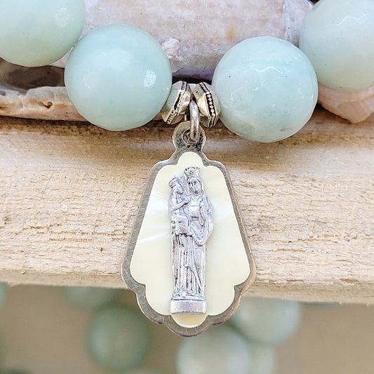 Amazonite Faceted 12mm Beaded Bracelet w/ St. Anne Medal - Afterlife Jewelry Designs