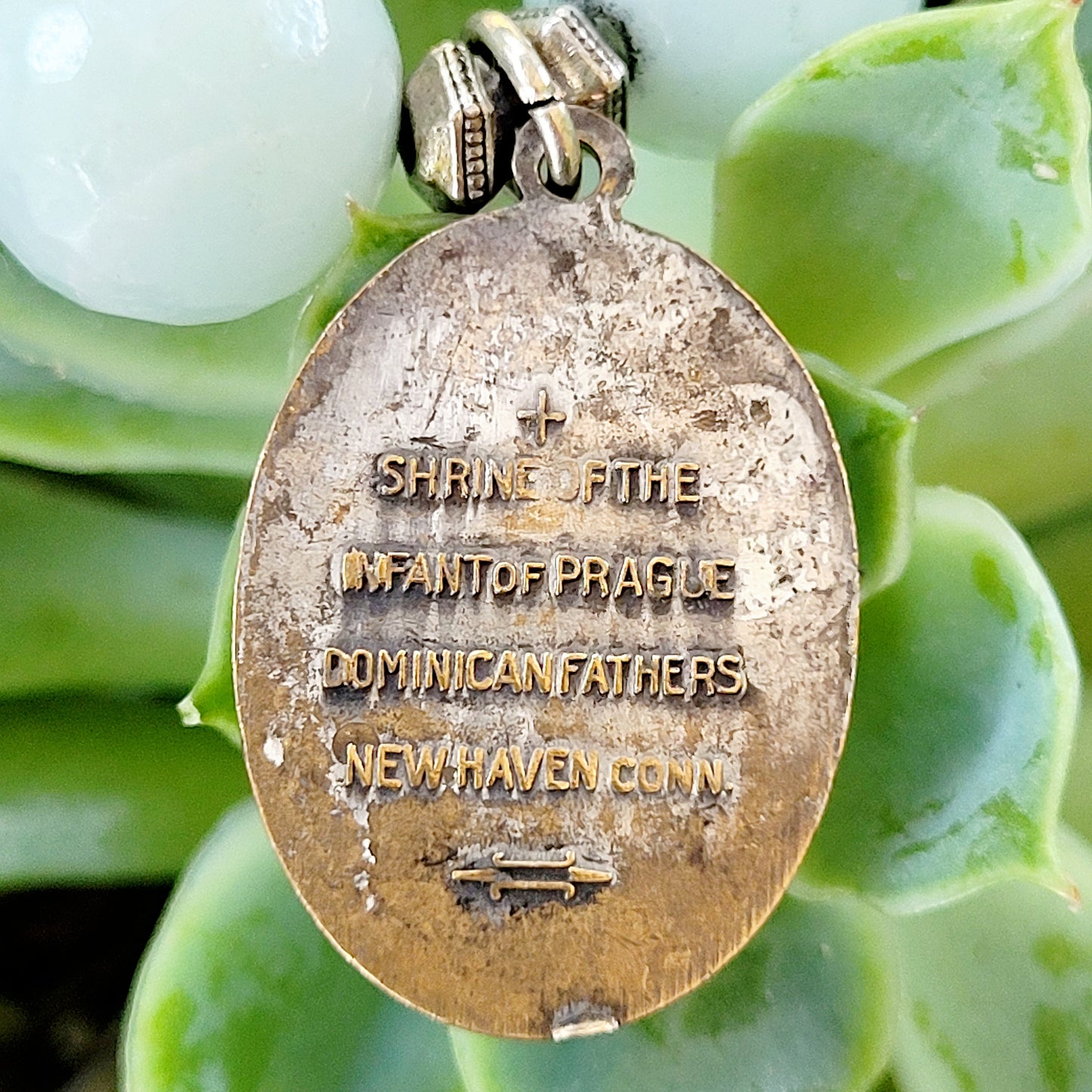 Amazonite Faceted 12mm Beaded Bracelet w/ The Virgin Mary/Infant of Prague Shrine Medal of Pilgrimage - Afterlife Jewelry Designs