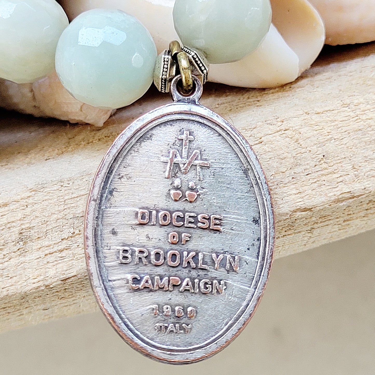 Amazonite Faceted 12mm Beaded Bracelet w/ Miraculous Medal of Mary - Afterlife Jewelry Designs