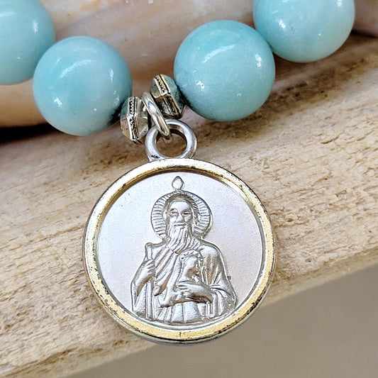 Brazilian Amazonite 12mm Beaded Bracelet w/ Medal of St. Jude Thaddeus - Afterlife Jewelry Designs