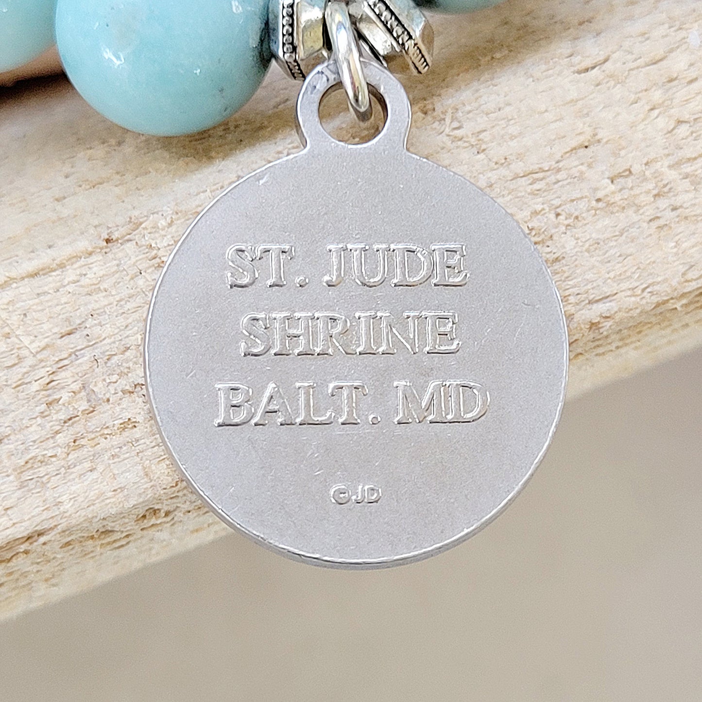 Brazilian Amazonite 12mm Beaded Bracelet w/ Medal of St. Jude Thaddeus - Afterlife Jewelry Designs