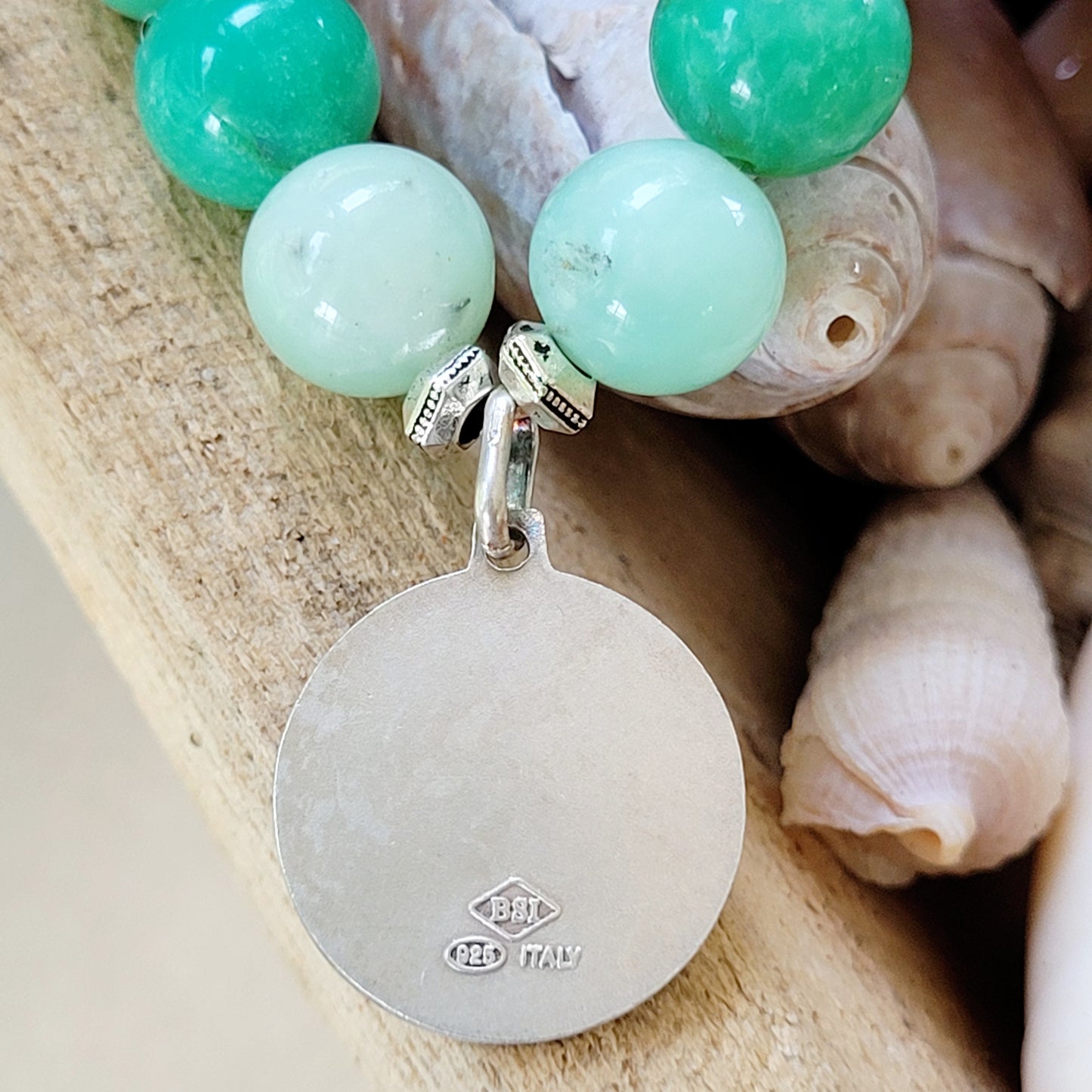 Chrysoprase 10mm Beaded Bracelet w/ Sterling Silver Medal of St. Joseph - Afterlife Jewelry Designs