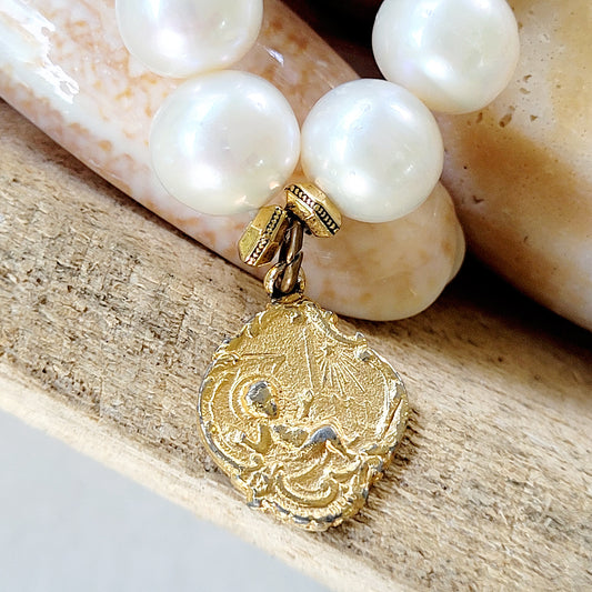 Freshwater Pearl 12mm Beaded Bracelet w/ Gold-plated Infant Jesus Medal from Italy