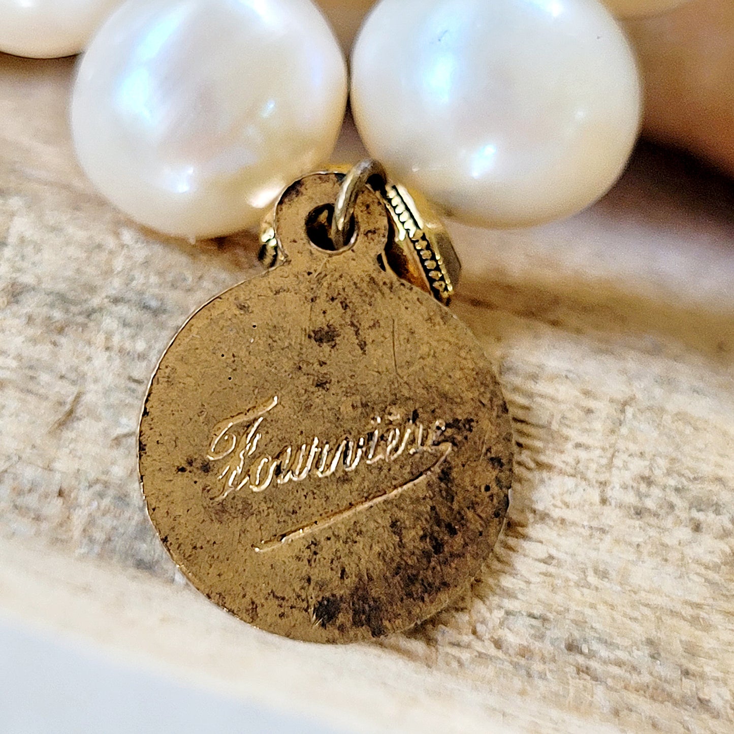 Freshwater Pearl 12mm Beaded Bracelet w/ Virgin Mary holding Jesus Enamel Accent Gold-Plated Medal