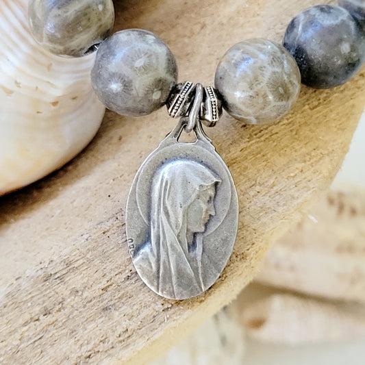 Jasper 10mm Beaded Bracelet w/ Our Lady of Lourdes Silver Medal - Afterlife Jewelry Designs