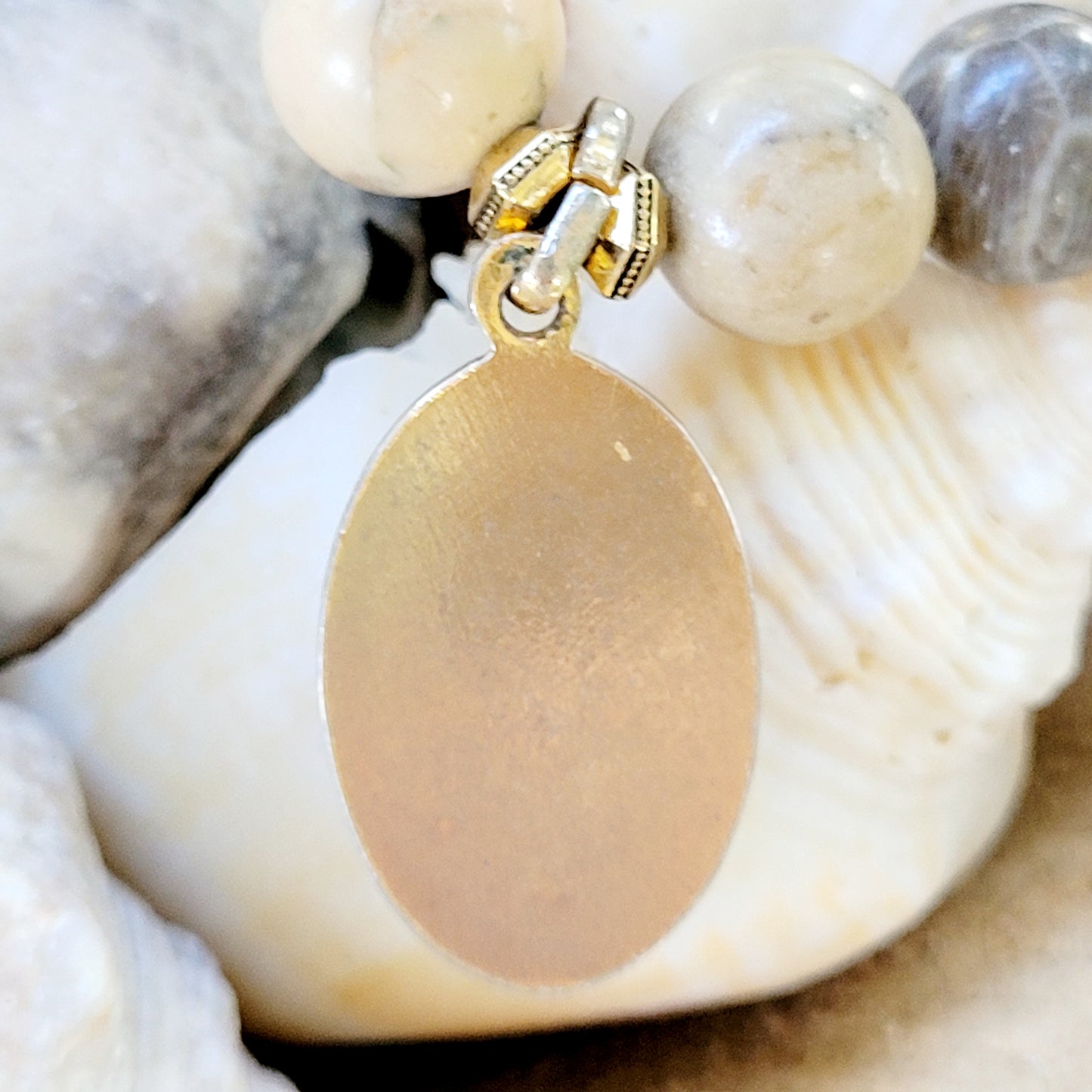 Jasper 10mm Beaded Bracelet w/ Our Lady of Fatima Gold-plated Medal - Afterlife Jewelry Designs