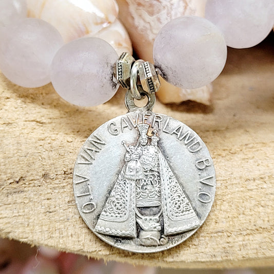 Light Amethyst 10mm Beaded Bracelet w/ Our Lady of Gaverland Silver Medal