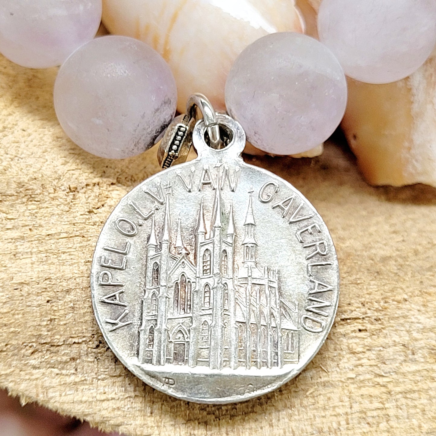 Light Amethyst 10mm Beaded Bracelet w/ Our Lady of Gaverland Silver Medal