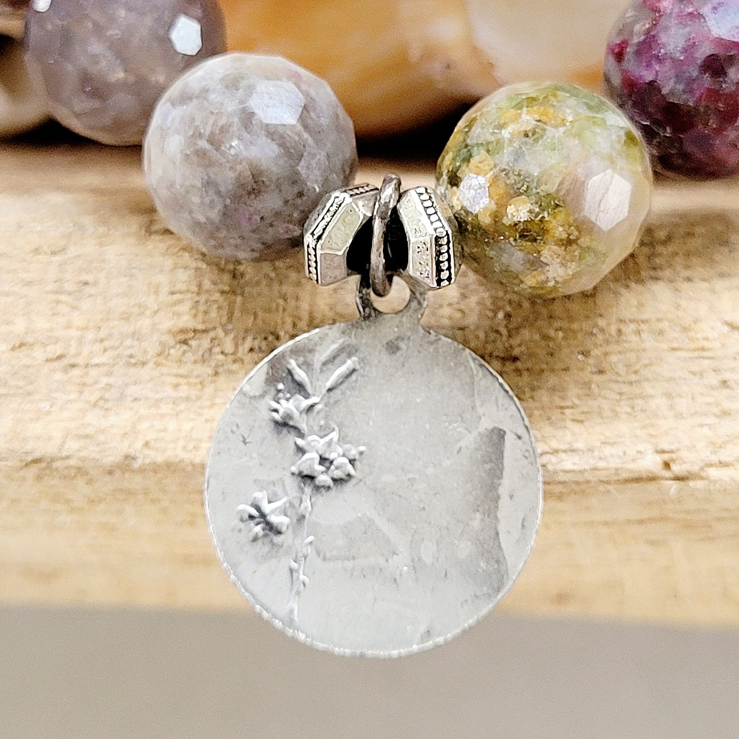 Red Sapphire Faceted 10mm Beaded Bracelet w/ St. Anthony of Padua Silver Medal