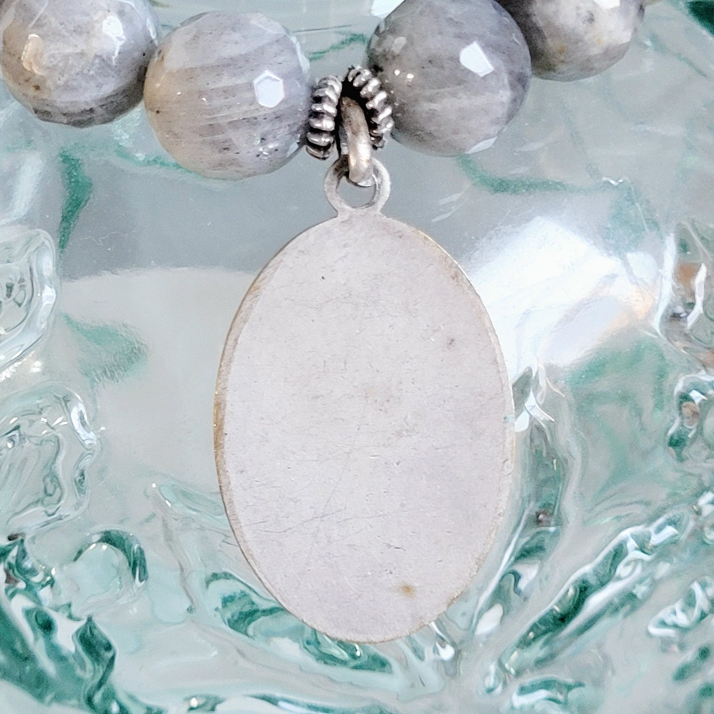 Labradorite Beaded 14mm Faceted Bracelet w/ The Blessed Virgin Mary Medal