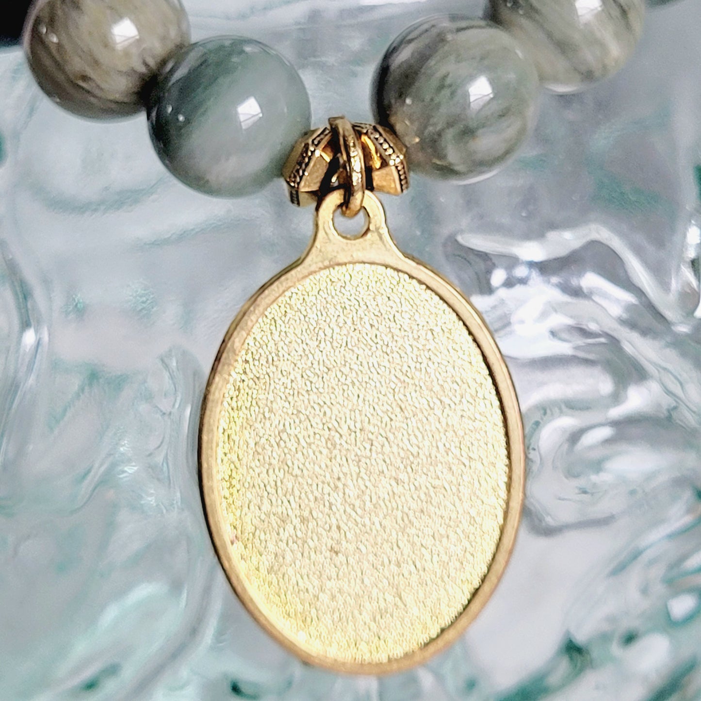 Burma Jade 10mm Beaded Bracelet w/ Vintage Silver Medal of St. Anthony of Padua