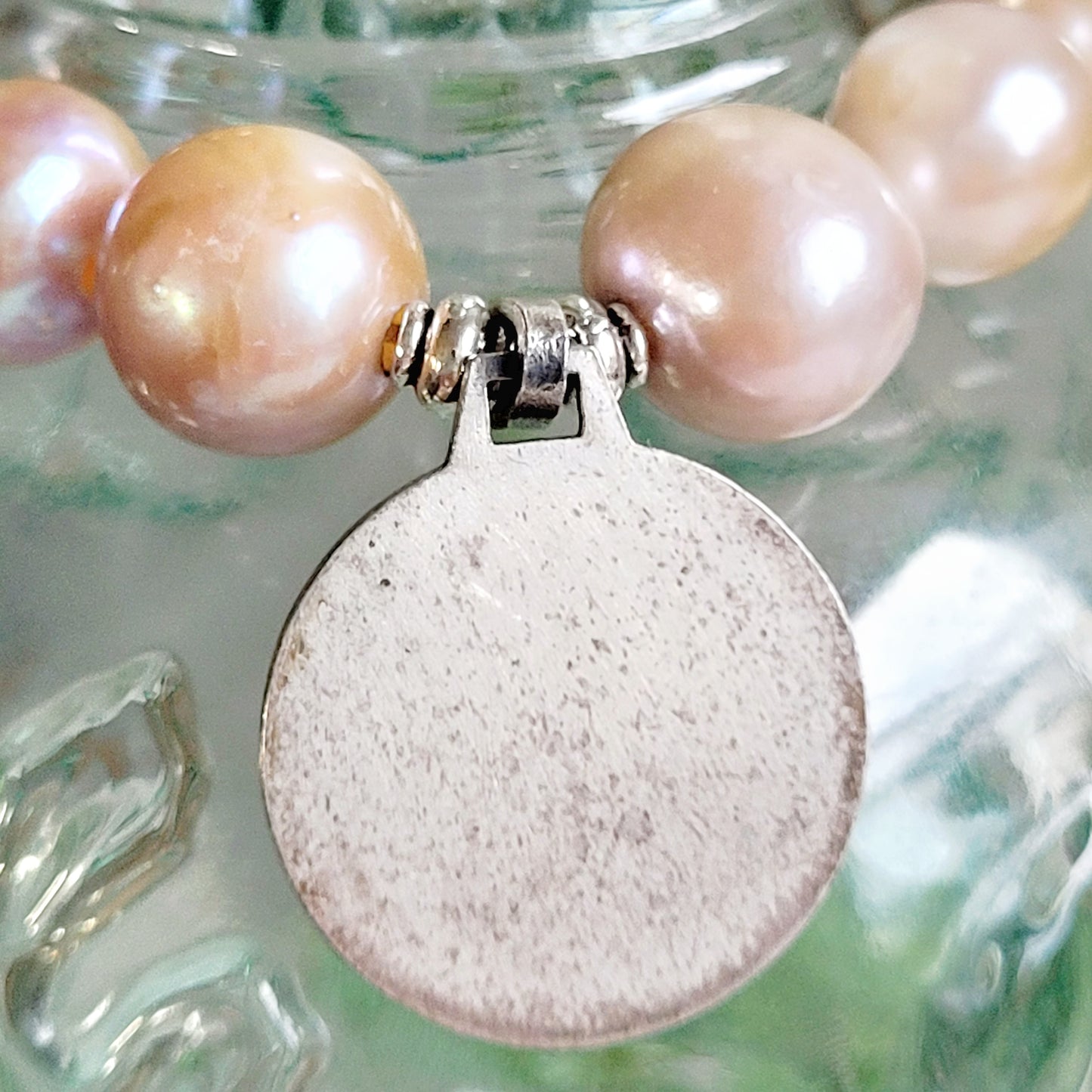 Pastel Freshwater Pearl 12mm Beaded Bracelet w/ Large Sterling Silver Medal of the Virgin Mary