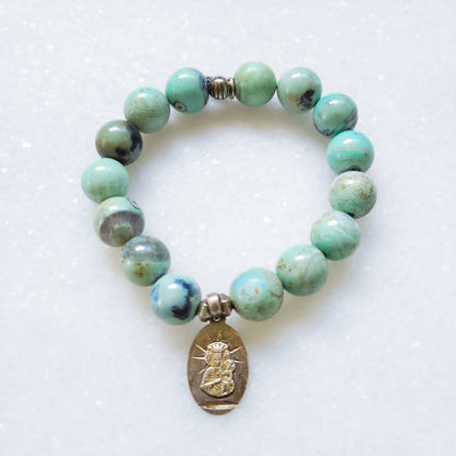 Turquoise 12mm Beaded Bracelet with Mary Holding the Christ Child Medal - Afterlife Jewelry Designs