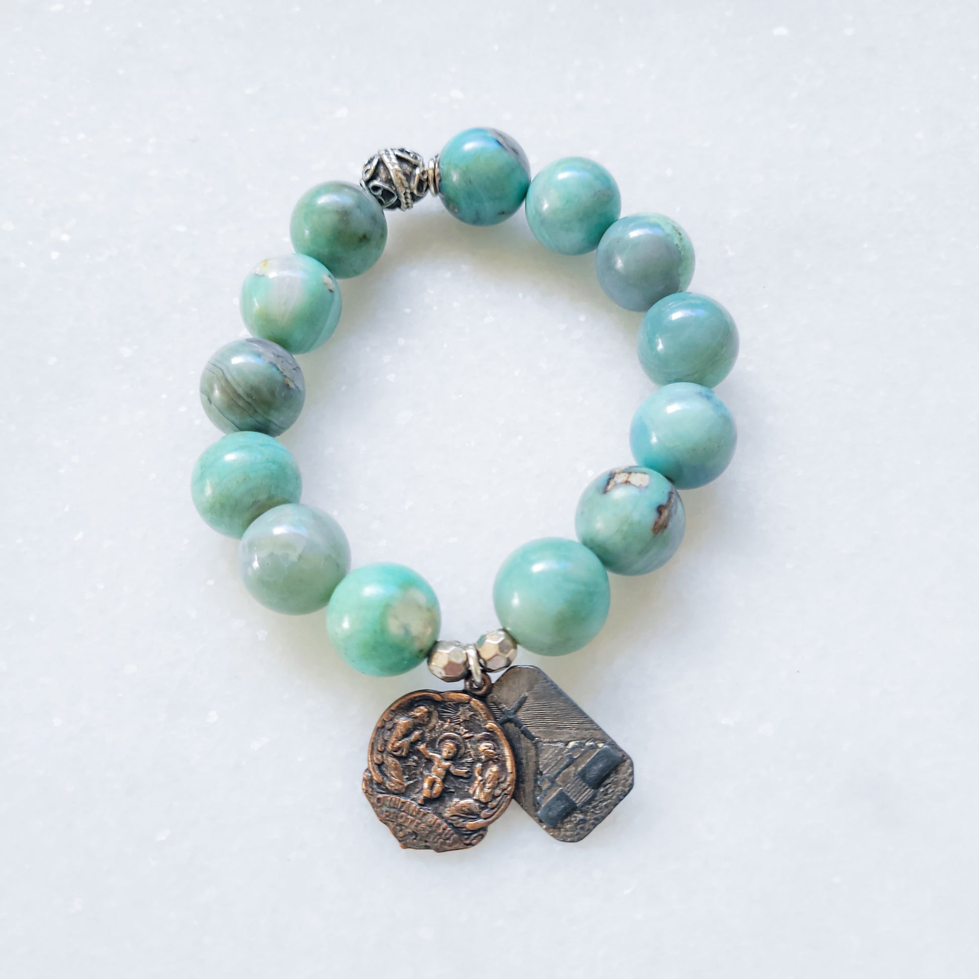 Turquoise 12mm Beaded Bracelet with Our Lady of Medjugorje and Infant Jesus Medal - Afterlife Jewelry Designs