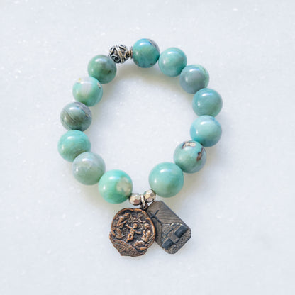 Turquoise 12mm Beaded Bracelet with Our Lady of Medjugorje and Infant Jesus Medal - Afterlife Jewelry Designs