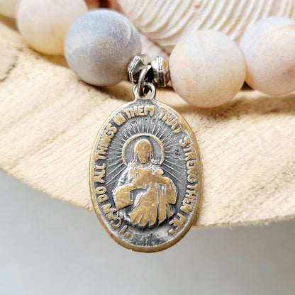 Druzy Agate 12mm Beaded Bracelet with St. Frances Xavier Cabrini Medal & Sacred Heart of Jesus - Afterlife Jewelry Designs