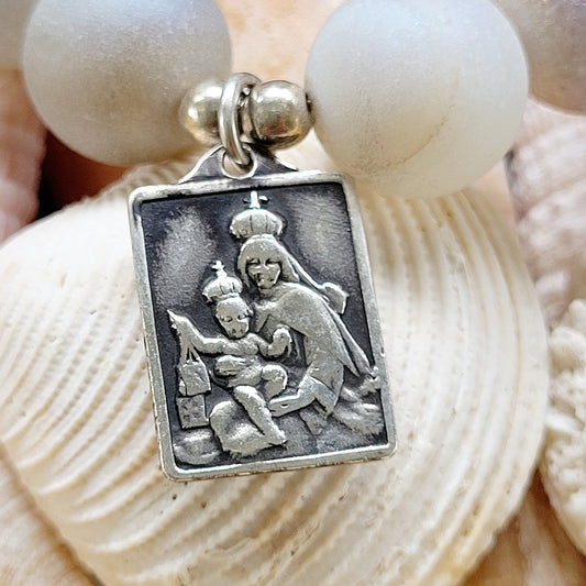 Druzy Agate 10mm Beaded Bracelet with Our Lady of Mount Carmel & Sacred Heart of Jesus Medal - Afterlife Jewelry Designs