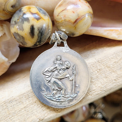 Crazy Lace Agate 16mm Beaded Bracelet w/ Medal from France of Virgin Mary - Afterlife Jewelry Designs