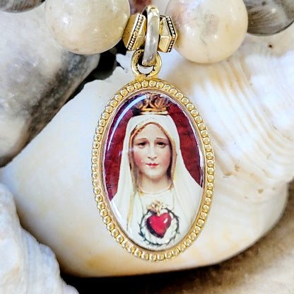Jasper 10mm Beaded Bracelet w/ Our Lady of Fatima Gold-plated Medal - Afterlife Jewelry Designs