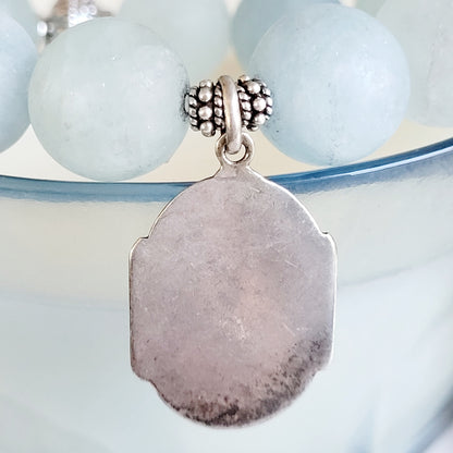 Aquamarine Matte 16mm Beaded Bracelet w/ Medal of Communion in Sterling Silver