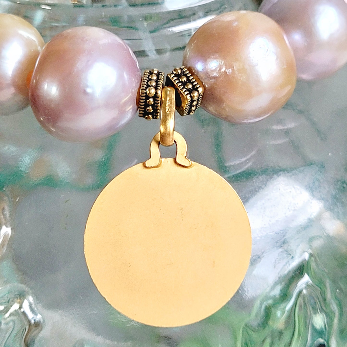 Pastel Freshwater Pearl 12mm Beaded Bracelet w/ Gold Plated Metal of St. Christopher