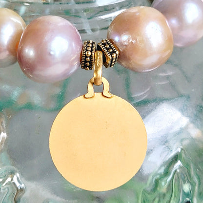 Pastel Freshwater Pearl 12mm Beaded Bracelet w/ Gold Plated Metal of St. Christopher
